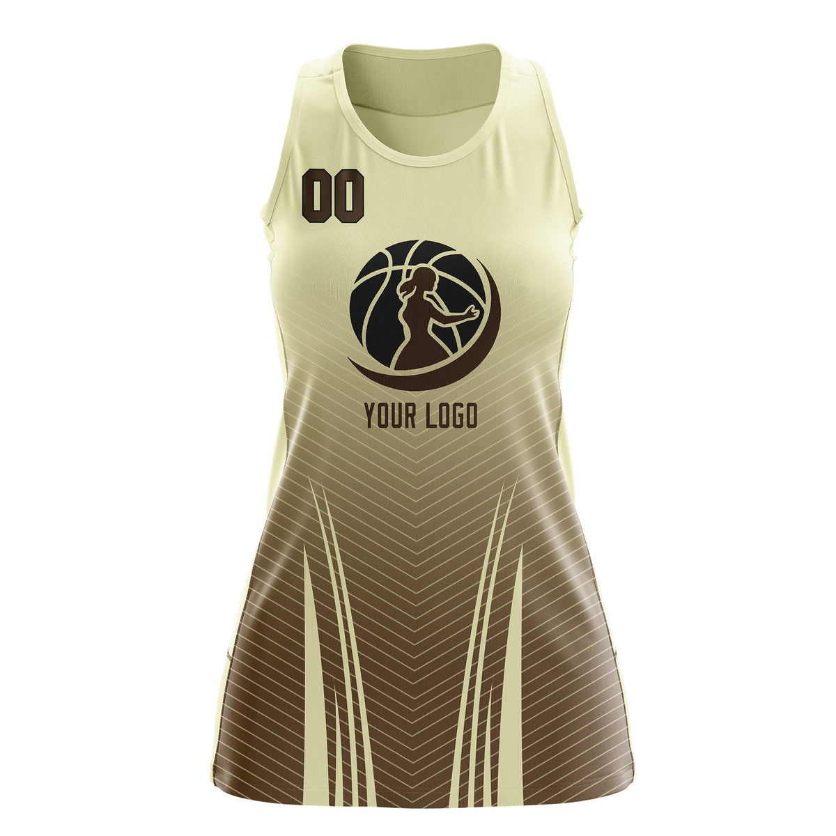 Custom Netball Dress | Cream Light Brown for Women with V-Shaped Pinstripes Personalized Uniform