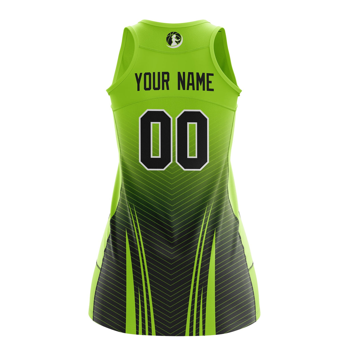 Custom Netball Dress | Neon Green Black for Women with V-Shaped Pinstripes Personalized Uniform