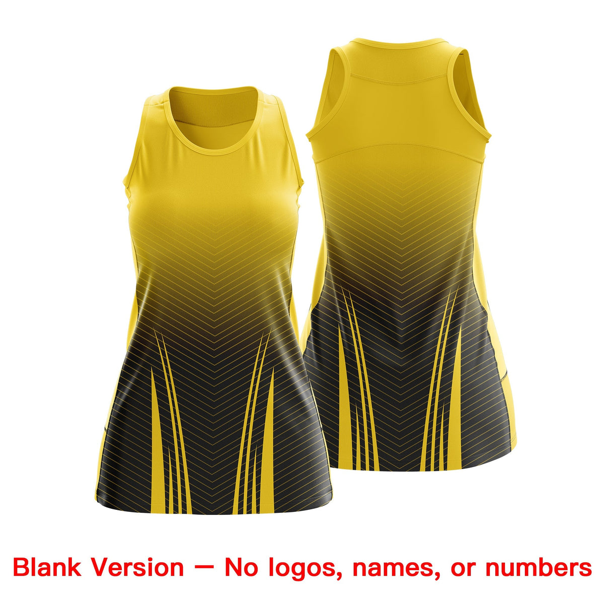 Custom Women Netball Dress | Gold Black V-Shaped Pinstripes Gradient Team Uniform
