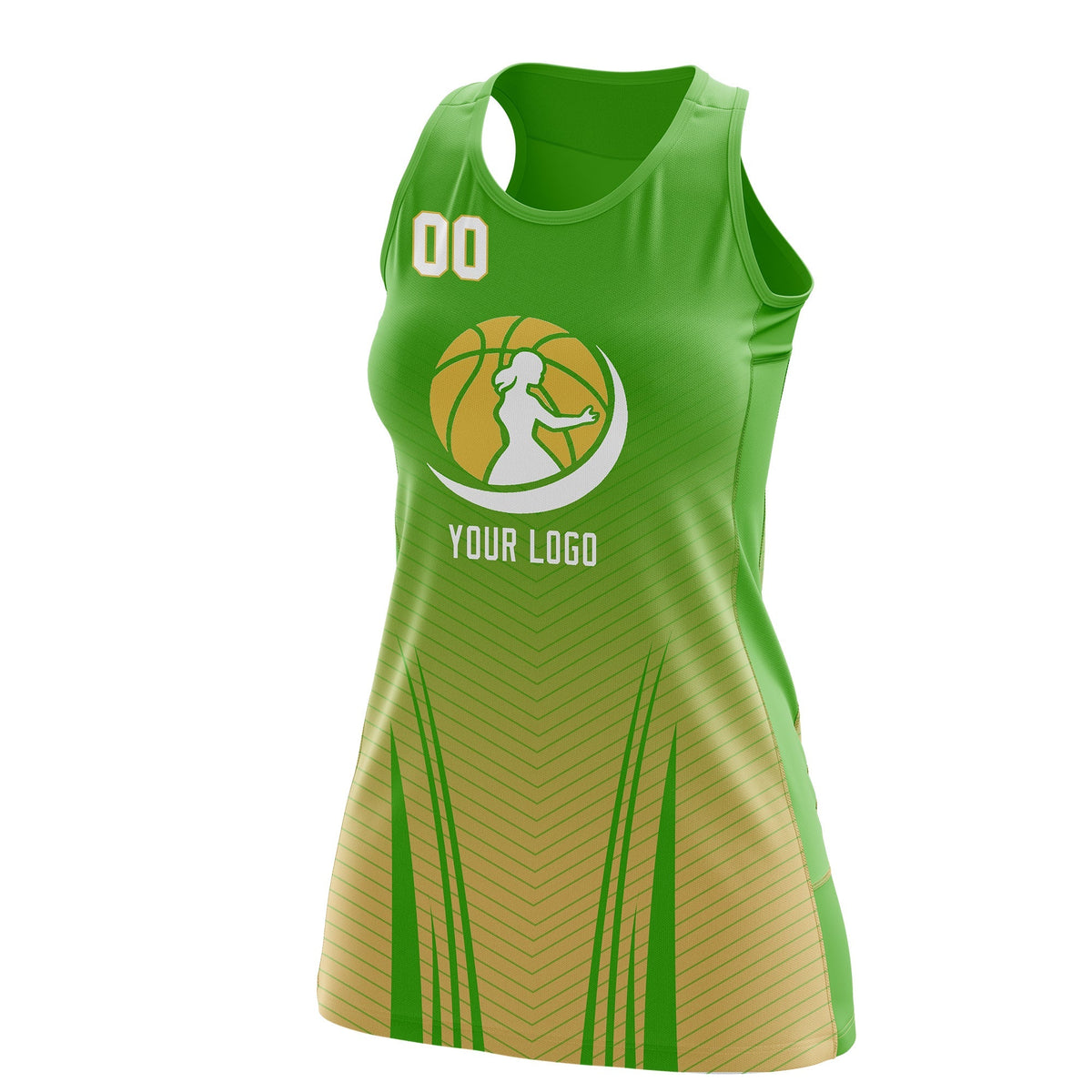 Custom Netball Dress | Light Green Khaki for Women with V-Shaped Pinstripes Personalized Uniform