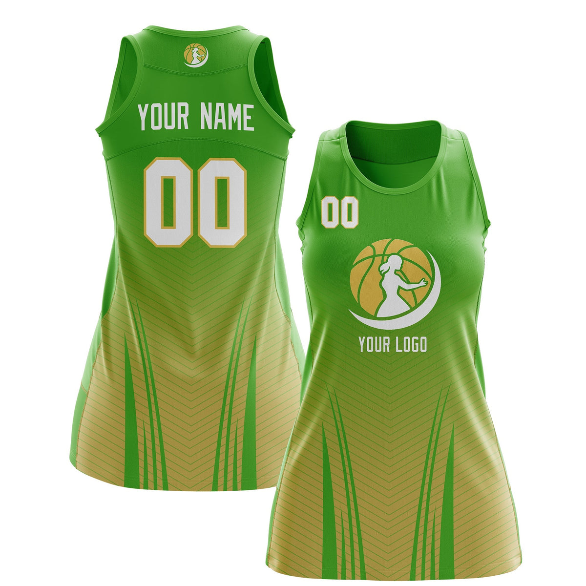 Custom Netball Dress | Light Green Khaki for Women with V-Shaped Pinstripes Personalized Uniform