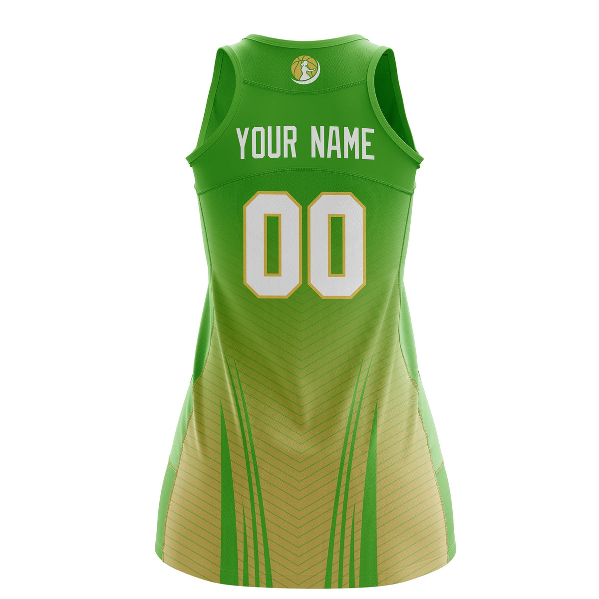 Custom Netball Dress | Light Green Khaki for Women with V-Shaped Pinstripes Personalized Uniform
