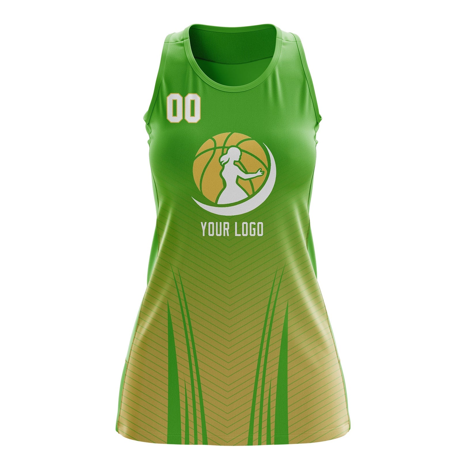 Custom Netball Dress | Light Green Khaki for Women with V-Shaped Pinstripes Personalized Uniform
