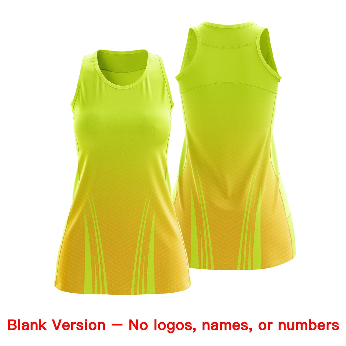 Custom Women Netball Dress | Fluorescent Green Gold V-Shaped Pinstripes Gradient Team Uniform