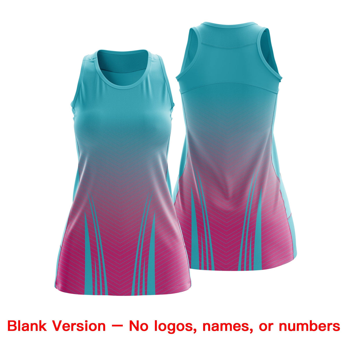 Custom Women Netball Dress | Aqua Rose Red V-Shaped Pinstripes Gradient Team Uniform