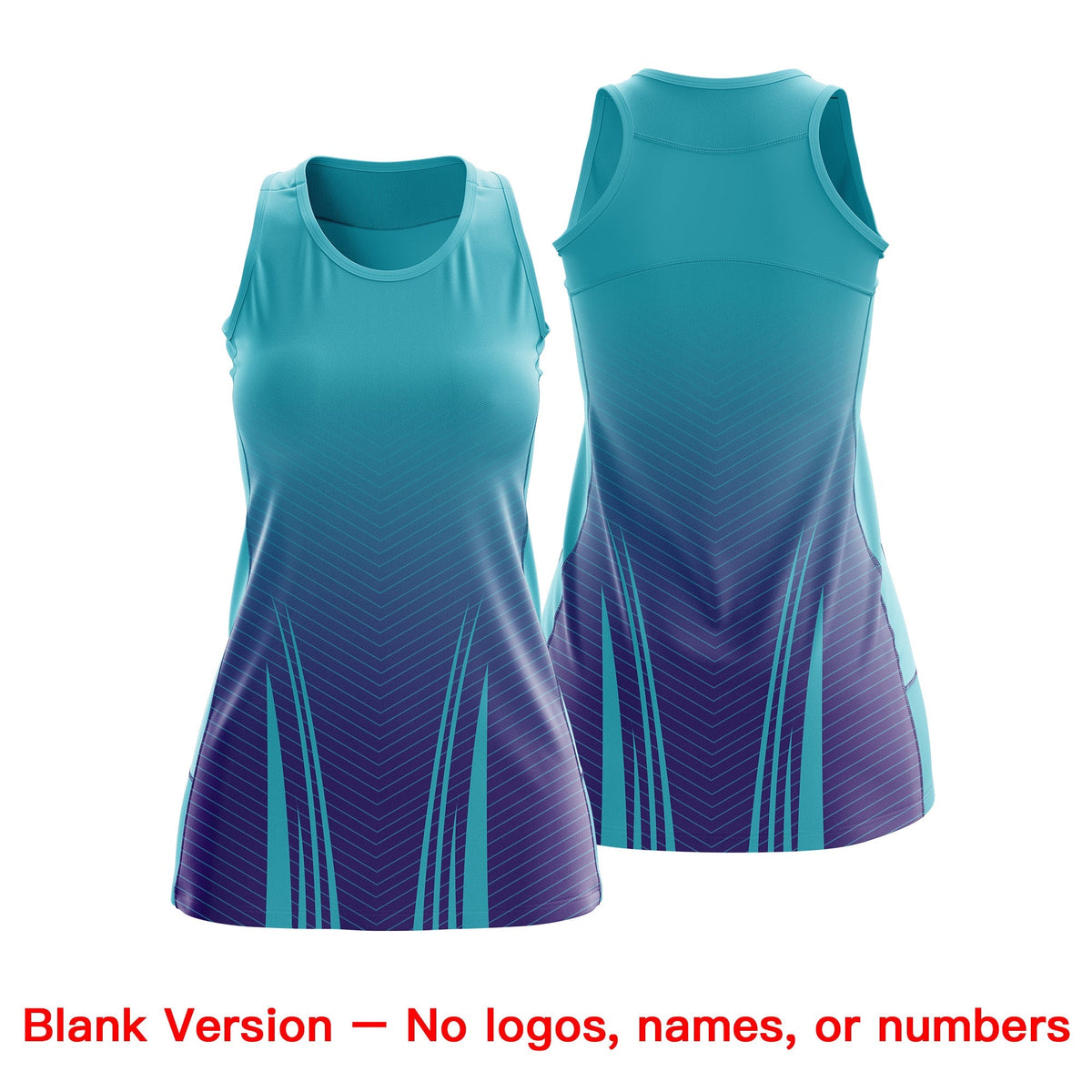 Custom Women Netball Dress | Aqua Purple V-Shaped Pinstripes Gradient Uniform with Logo