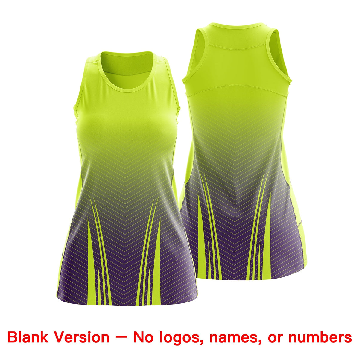 Custom Netball Dress | Fluorescent Green Purple for Women with V-Shaped Pinstripes Personalized Uniform