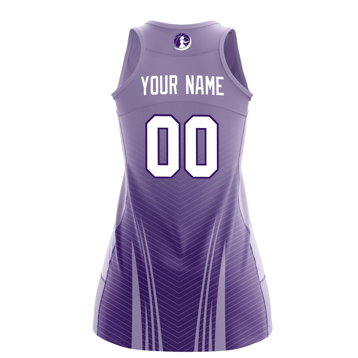 Custom Women Netball Dress | Light Purple Purple V-Shaped Pinstripes Gradient Team Uniform