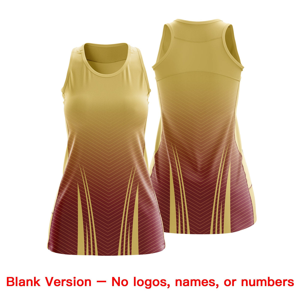 Custom Women Netball Dress | Khaki Crimson V-Shaped Pinstripes Gradient Uniform with Logo