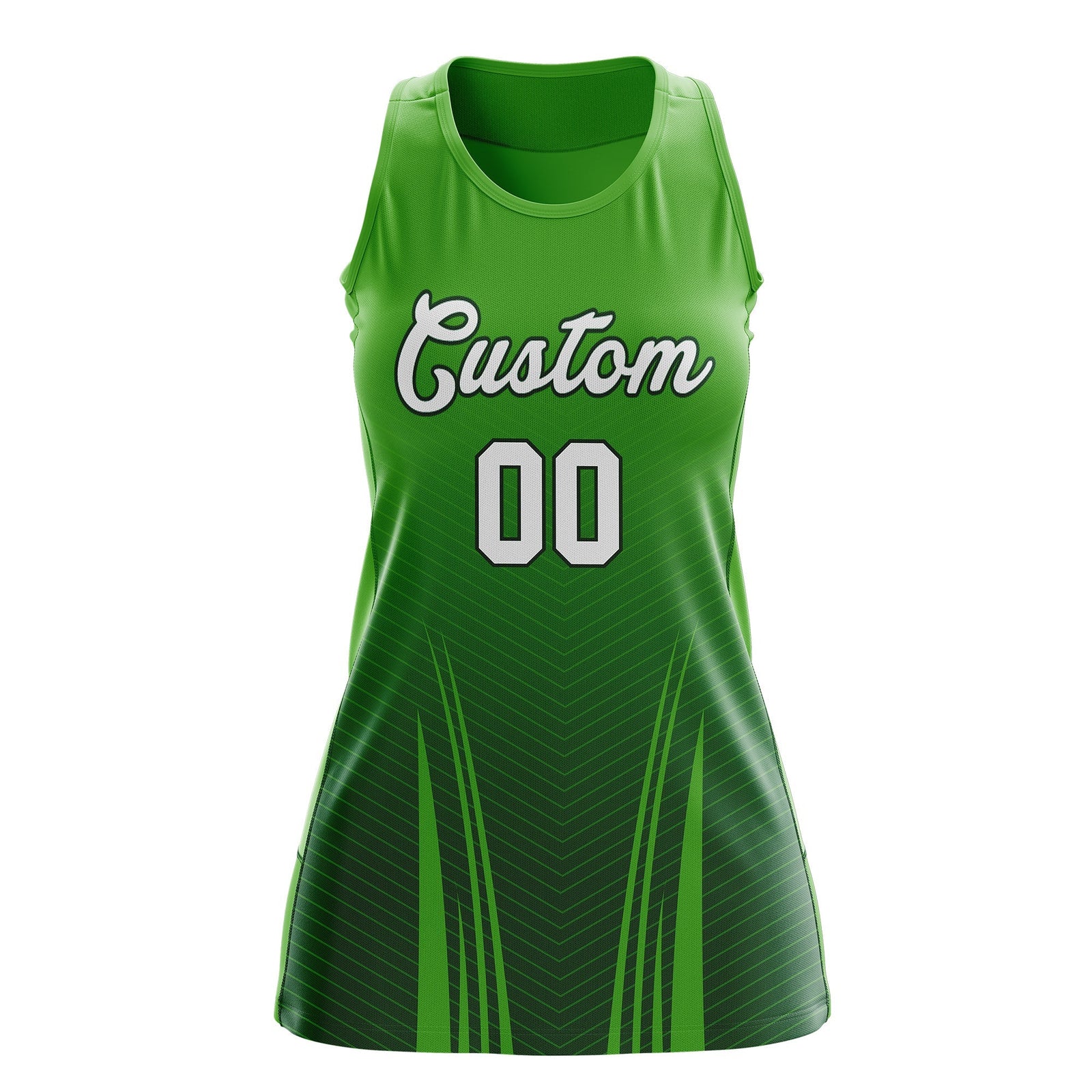 Custom Netball Dress Light Green Green for Women with V-Shaped Pinstripes Personalized Team Uniform