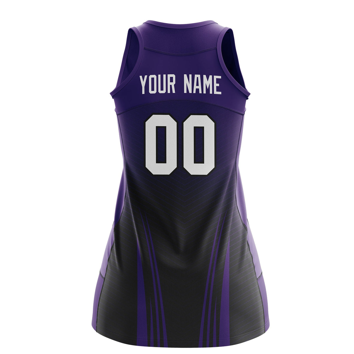 Custom Netball Dress | Purple Black V-Shaped Pinstripes Gradient Team Uniform