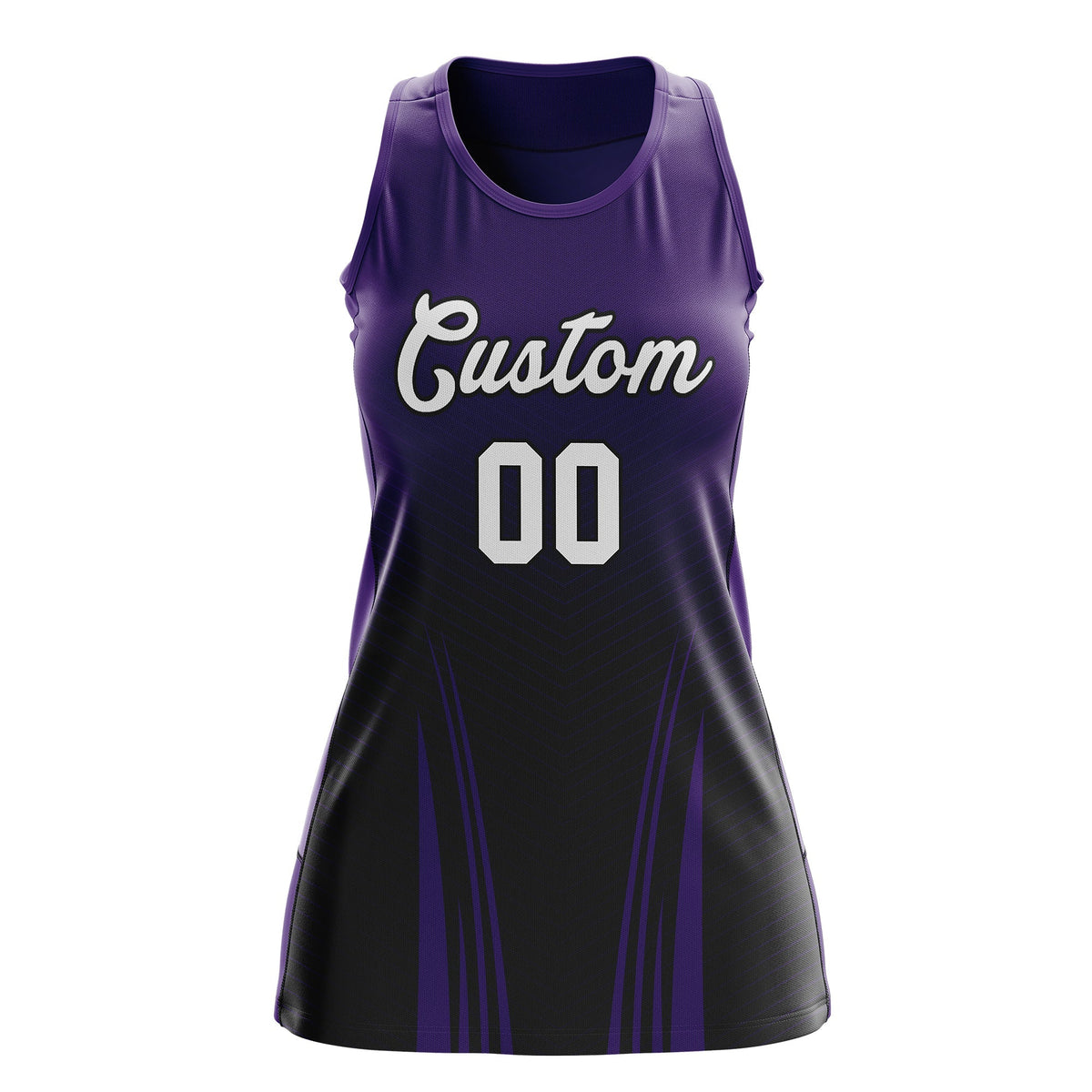 Custom Netball Dress | Purple Black V-Shaped Pinstripes Gradient Team Uniform