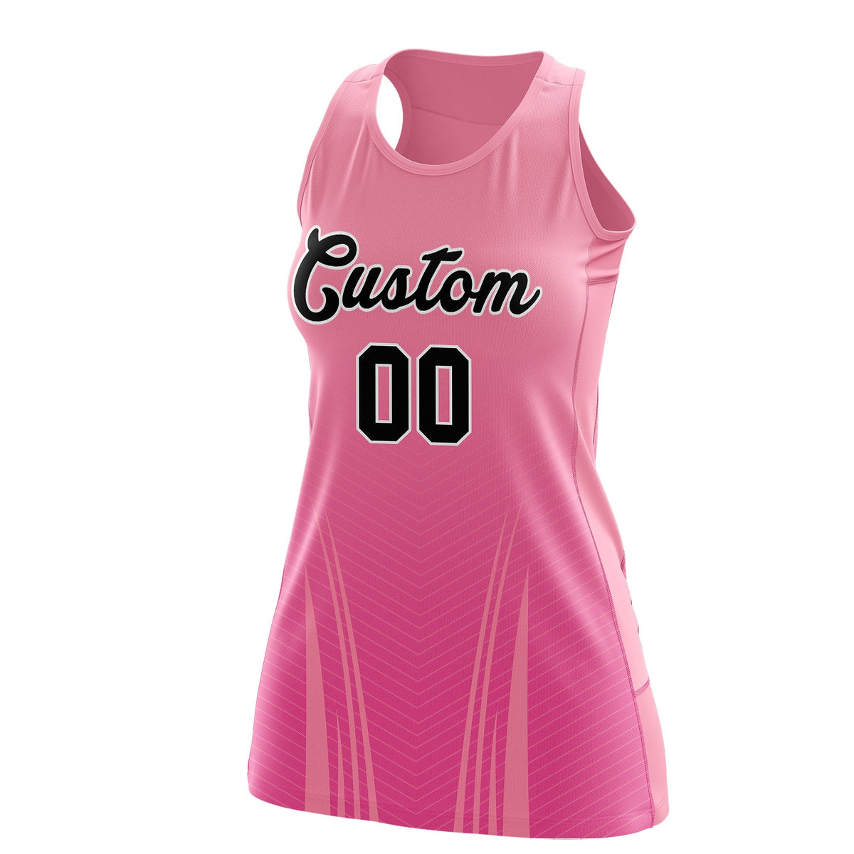 Custom Netball Dress Light Pink Pink for Women with V-Shaped Pinstripes Personalized Team Uniform