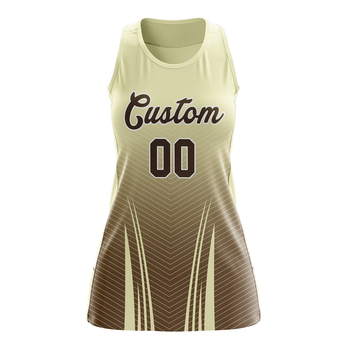 Custom Netball Dress | Cream Light Brown V-Shaped Pinstripes Gradient Team Uniform