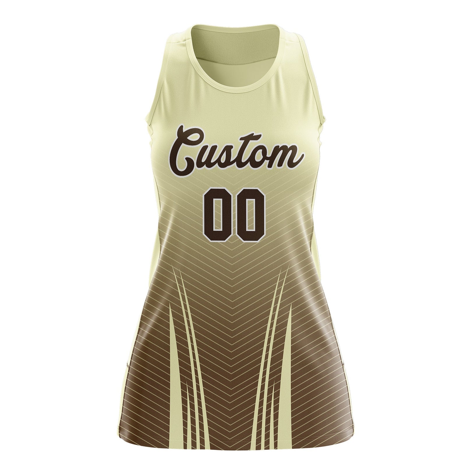 Custom Netball Dress | Cream Light Brown V-Shaped Pinstripes Gradient Team Uniform