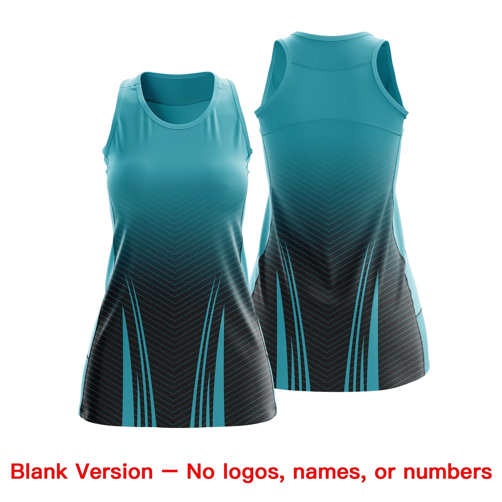 Custom Women Netball Dress | Aqua Black V-Shaped Pinstripes Uniform with Name & Number