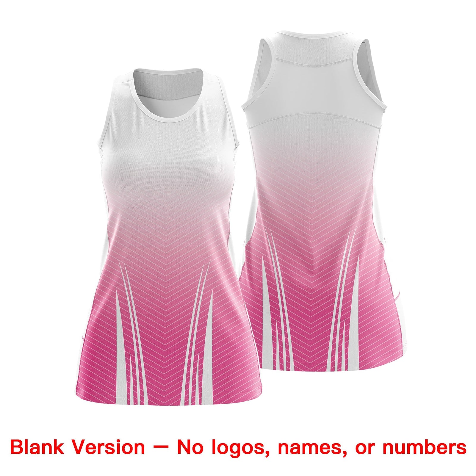 Custom Women Netball Dress | White Pink V-Shaped Pinstripes Uniform with Name & Number