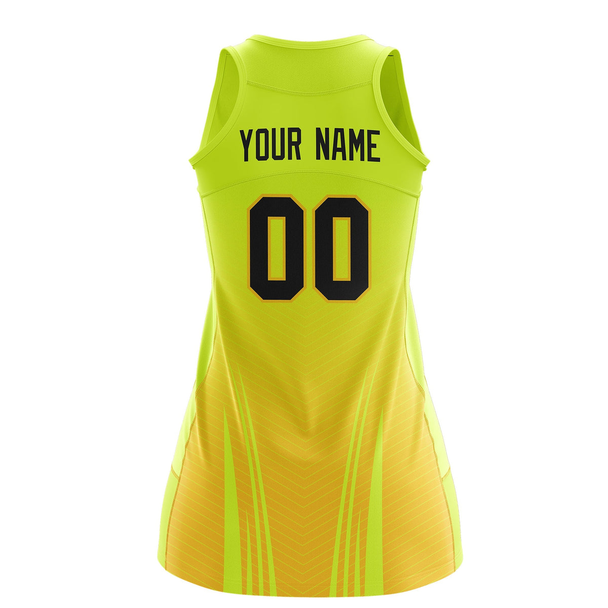 Custom Netball Dress Fluorescent Green Gold for Women with V-Shaped Pinstripes Personalized Team Uniform