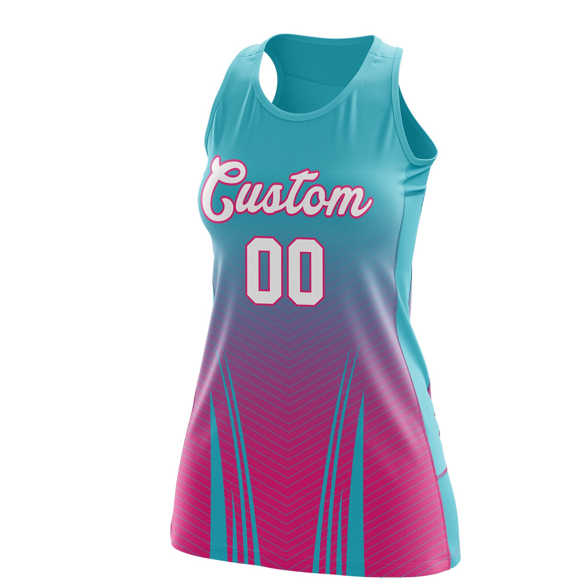 Custom Netball Dress Aqua Rose Red for Women with V-Shaped Pinstripes Personalized Team Uniform