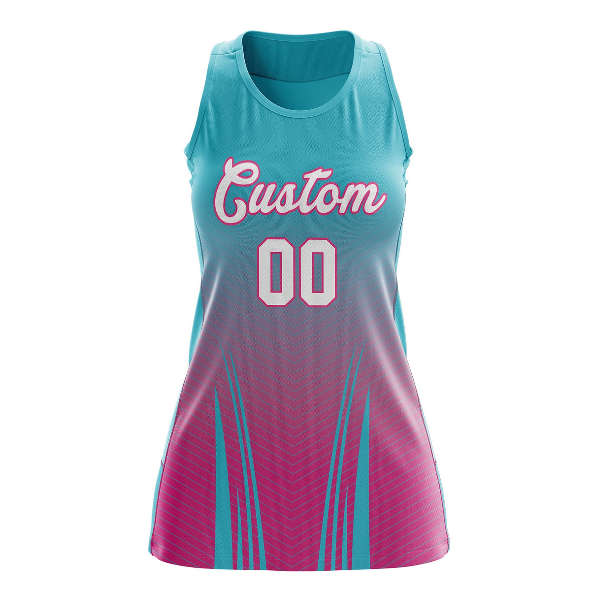 Custom Netball Dress Aqua Rose Red for Women with V-Shaped Pinstripes Personalized Team Uniform