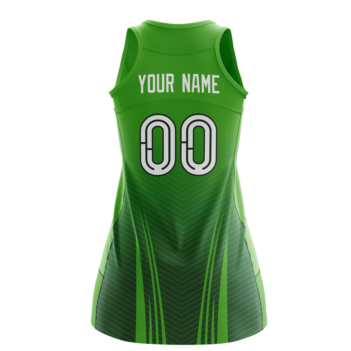 Custom Netball Dress Light Green Green for Women with V-Shaped Pinstripes Personalized Team Uniform