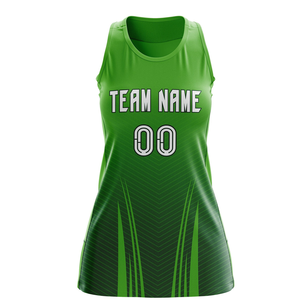 Custom Netball Dress Light Green Green for Women with V-Shaped Pinstripes Personalized Team Uniform
