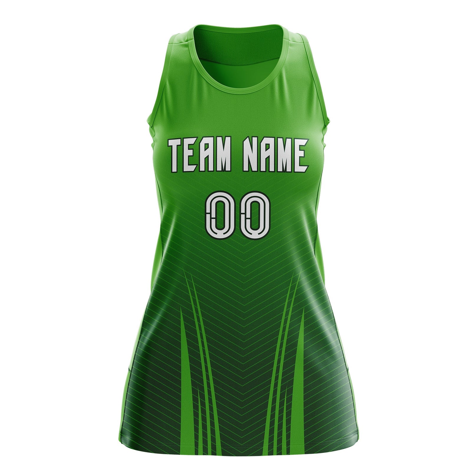 Custom Netball Dress Light Green Green for Women with V-Shaped Pinstripes Personalized Team Uniform