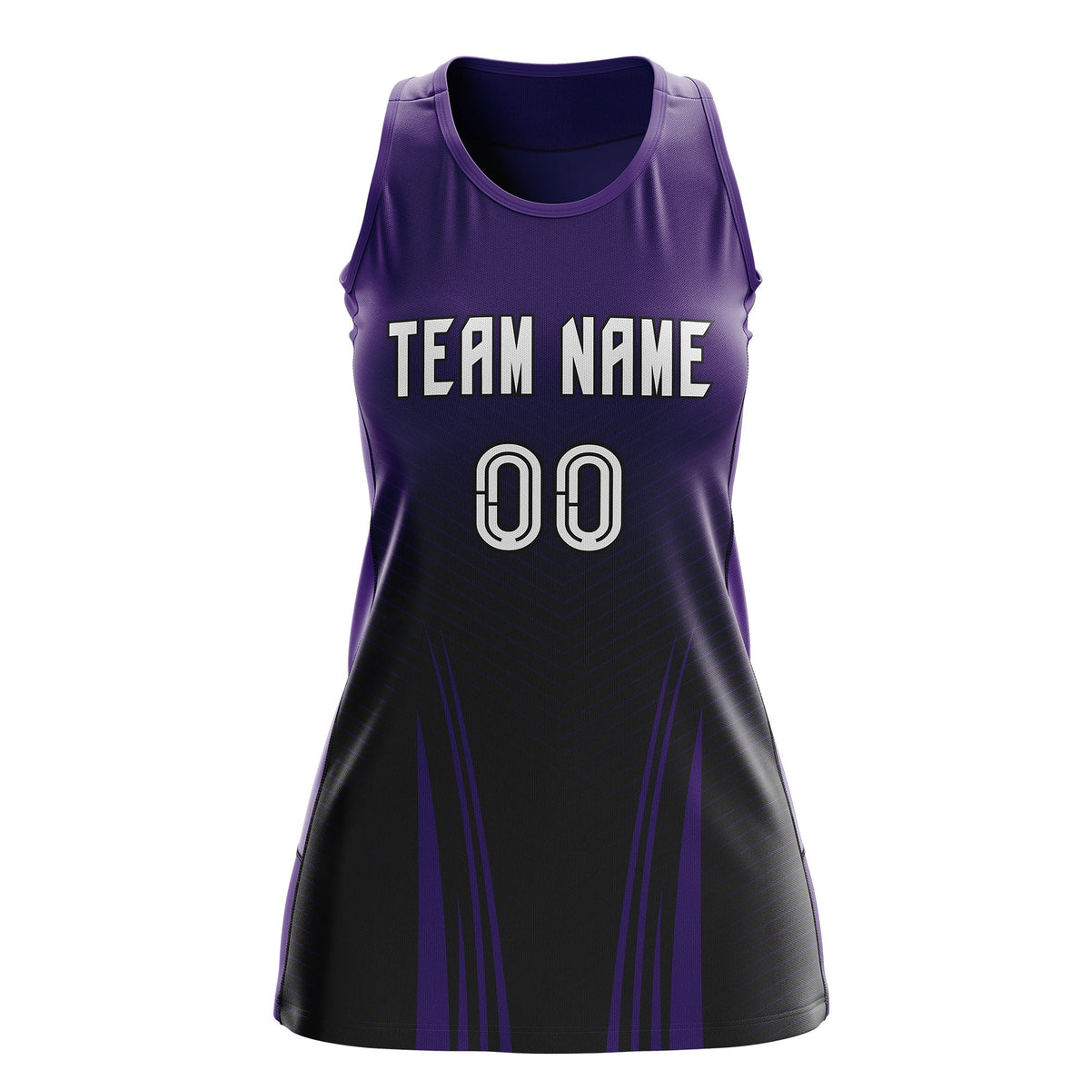 Custom Netball Dress | Purple Black V-Shaped Pinstripes Gradient Team Uniform