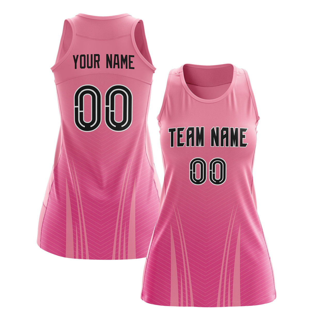 Custom Netball Dress Light Pink Pink for Women with V-Shaped Pinstripes Personalized Team Uniform