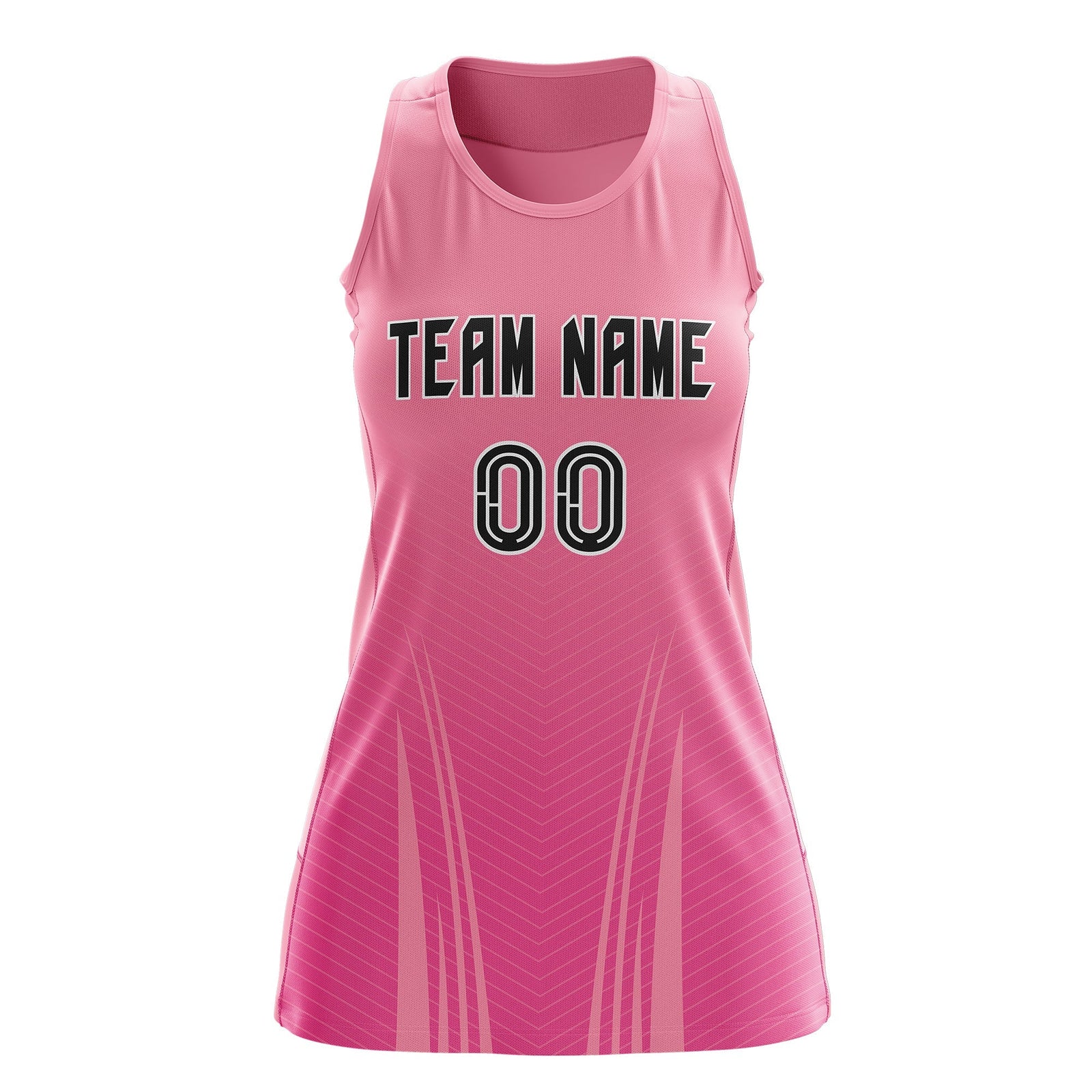 Custom Netball Dress Light Pink Pink for Women with V-Shaped Pinstripes Personalized Team Uniform
