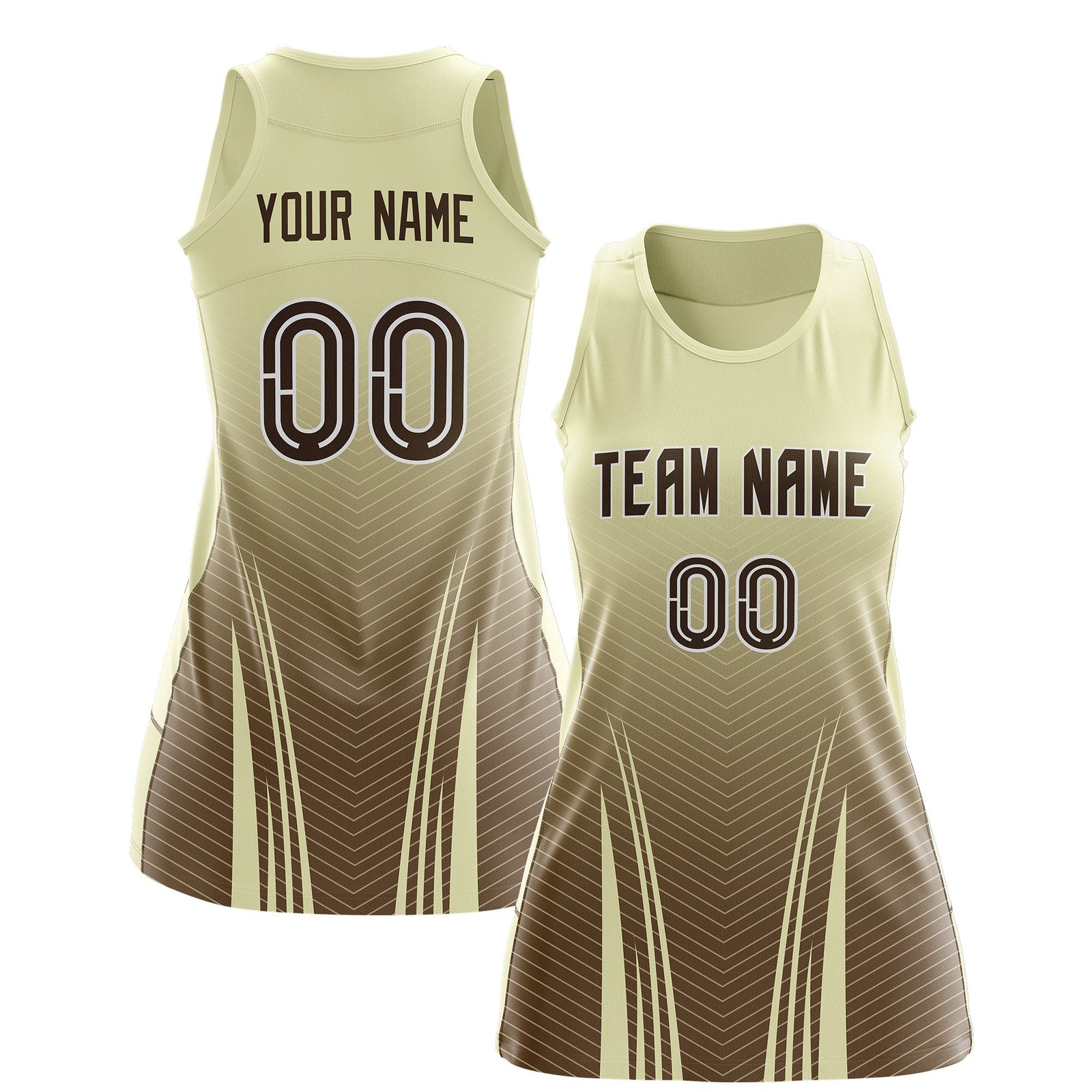 Custom Netball Dress | Cream Light Brown V-Shaped Pinstripes Gradient Team Uniform