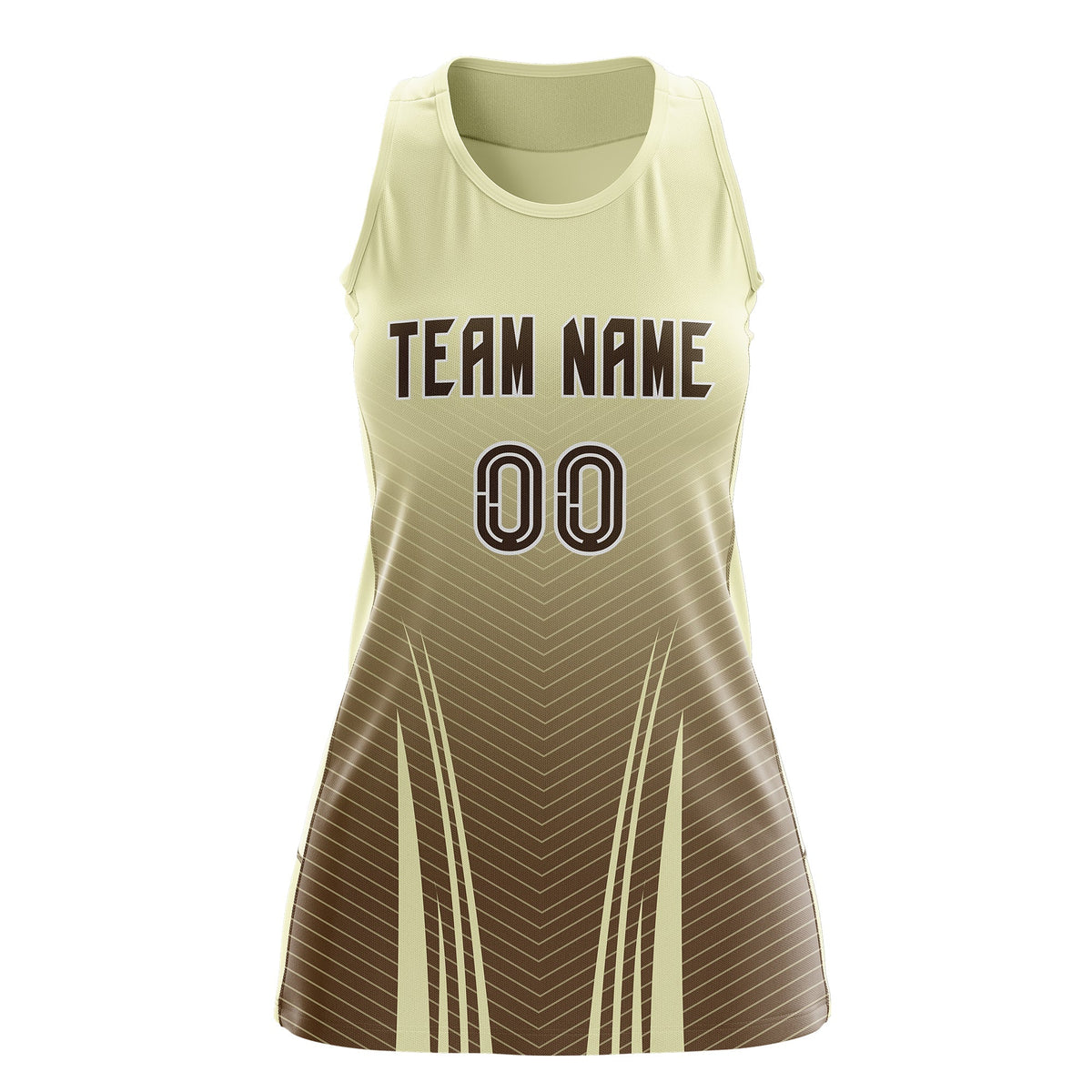 Custom Netball Dress | Cream Light Brown V-Shaped Pinstripes Gradient Team Uniform