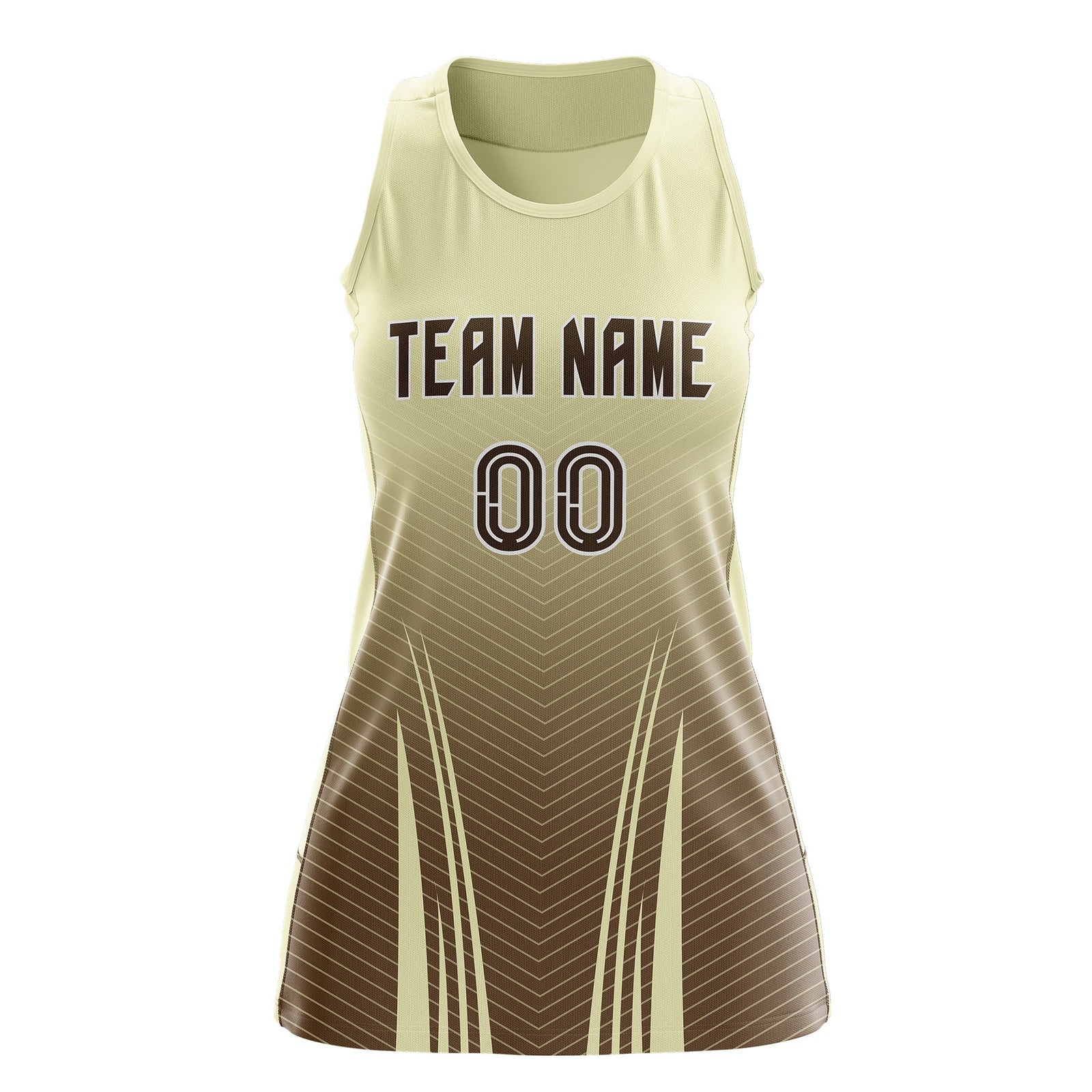 Custom Netball Dress | Cream Light Brown V-Shaped Pinstripes Gradient Team Uniform
