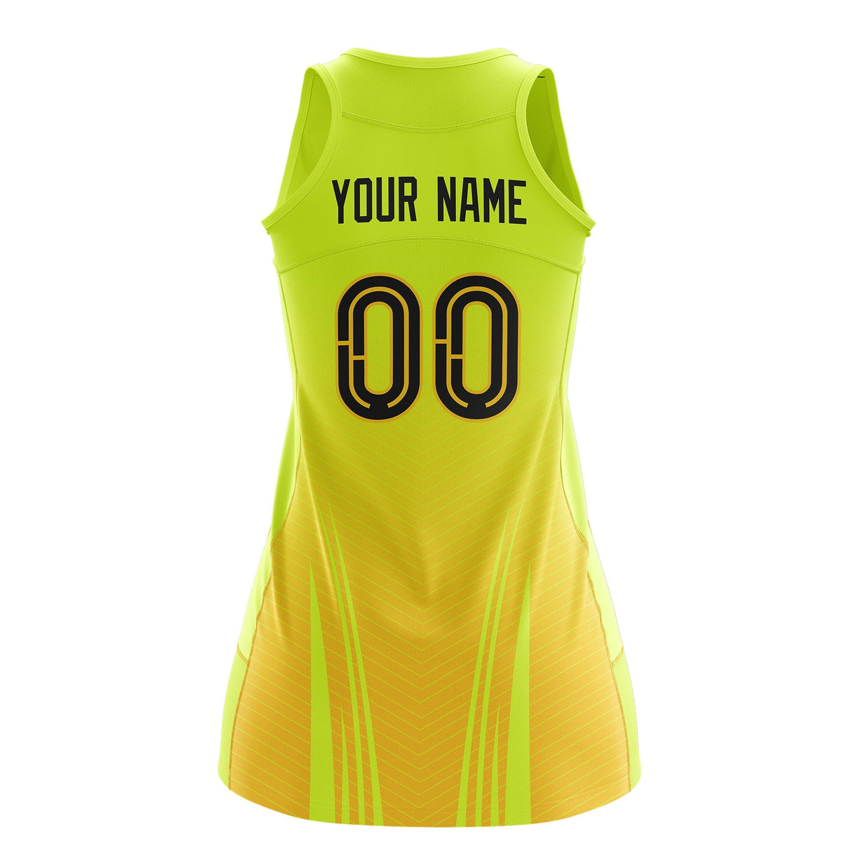 Custom Netball Dress Fluorescent Green Gold for Women with V-Shaped Pinstripes Personalized Team Uniform