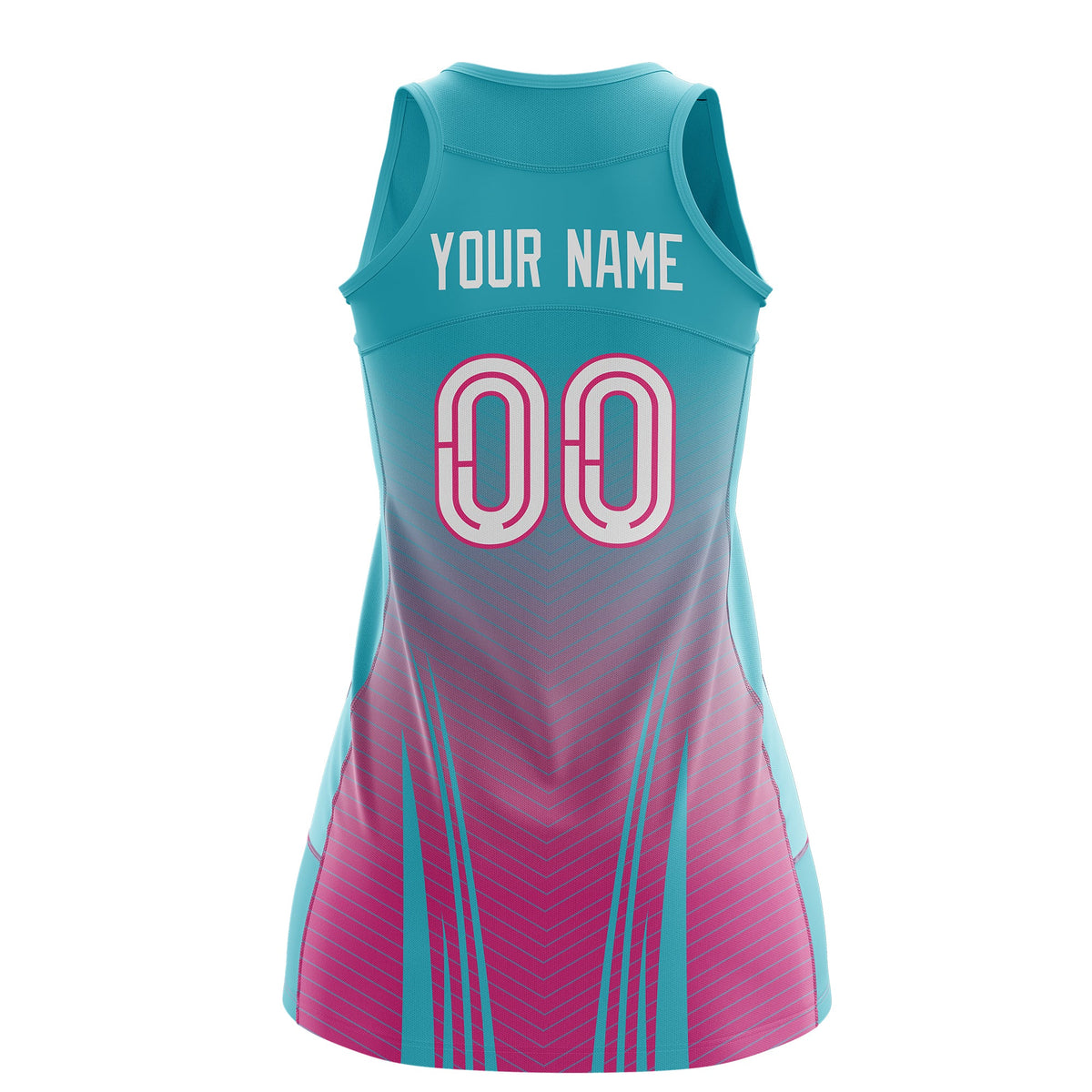 Custom Netball Dress Aqua Rose Red for Women with V-Shaped Pinstripes Personalized Team Uniform