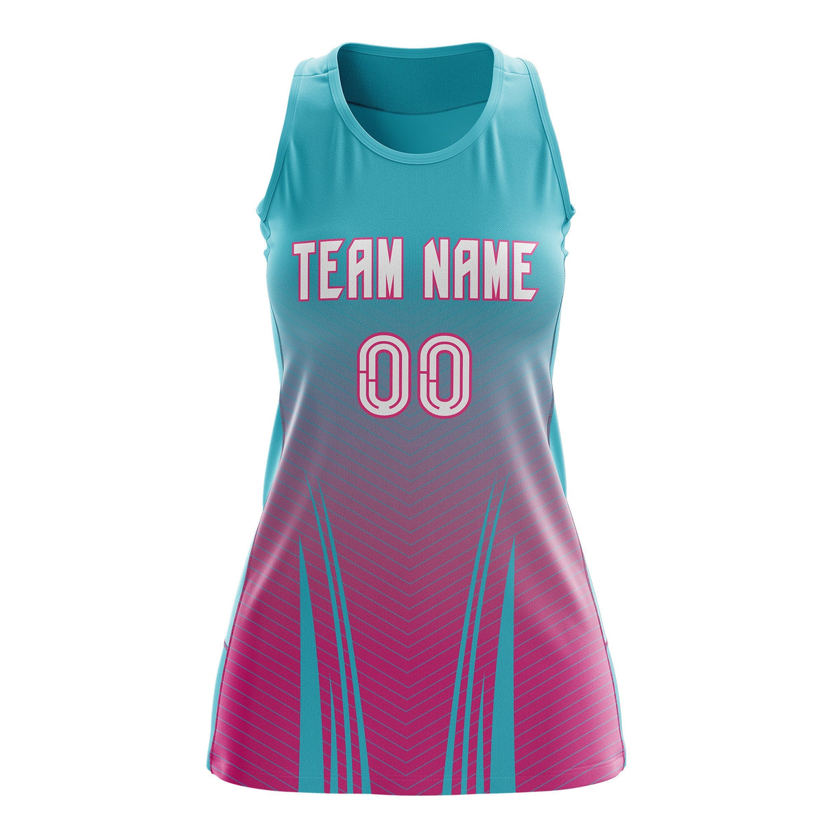 Custom Netball Dress Aqua Rose Red for Women with V-Shaped Pinstripes Personalized Team Uniform