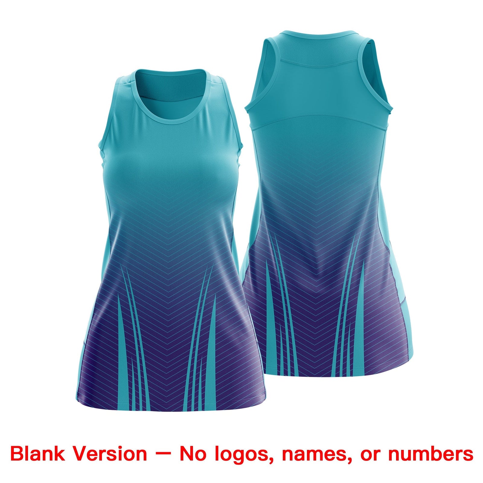 Custom Women Netball Dress | Aqua Purple V-Shaped Pinstripes Uniform with Name & Number