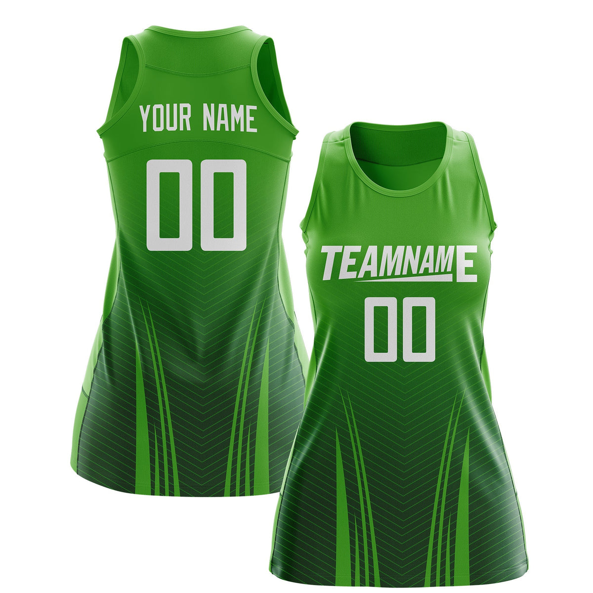 Custom Netball Dress Light Green Green for Women with V-Shaped Pinstripes Personalized Team Uniform