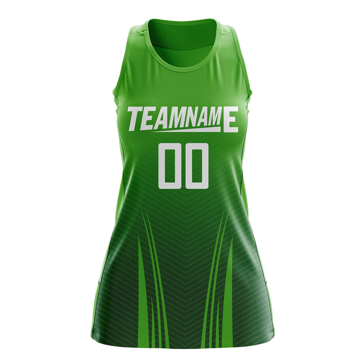 Custom Netball Dress Light Green Green for Women with V-Shaped Pinstripes Personalized Team Uniform