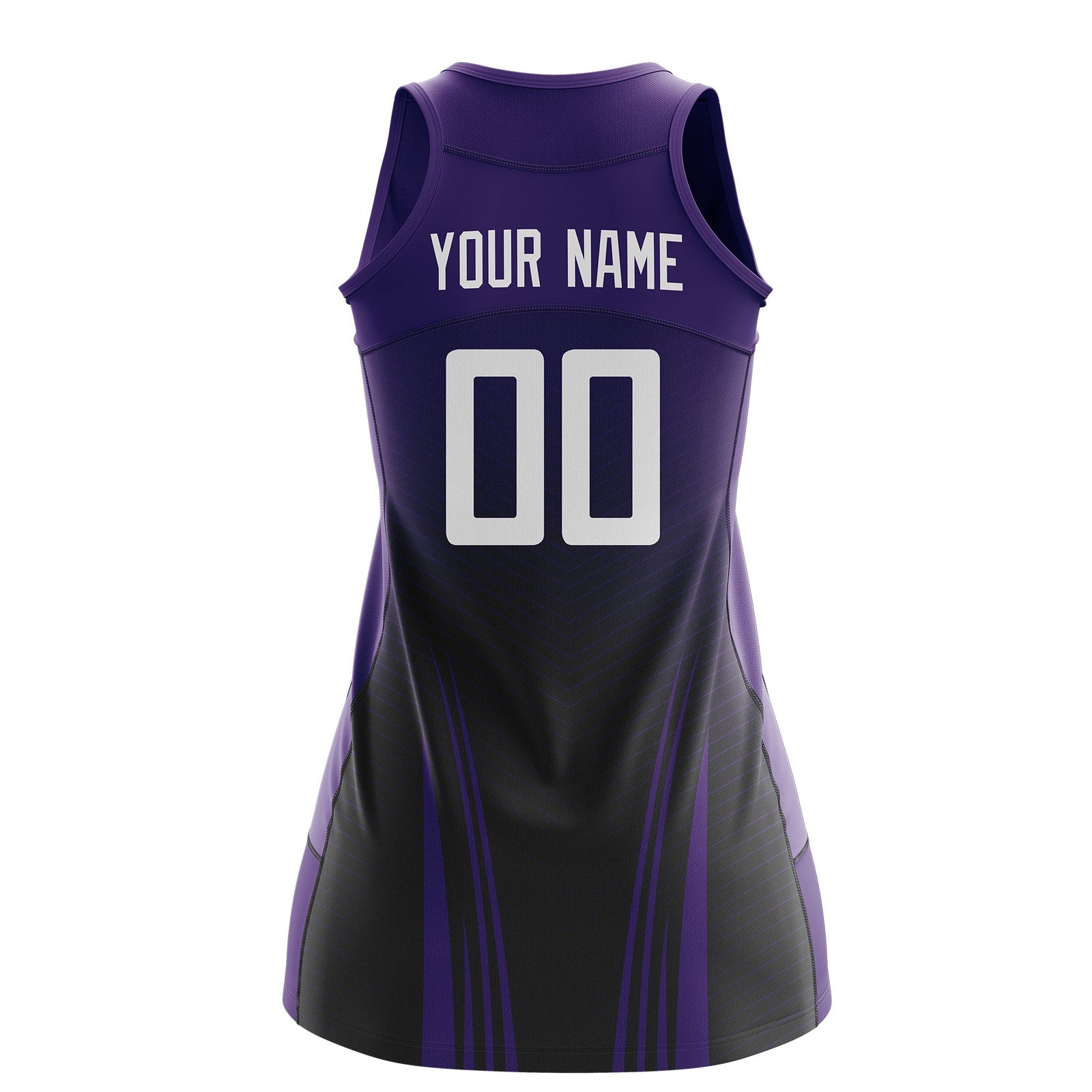 Custom Netball Dress | Purple Black V-Shaped Pinstripes Gradient Team Uniform