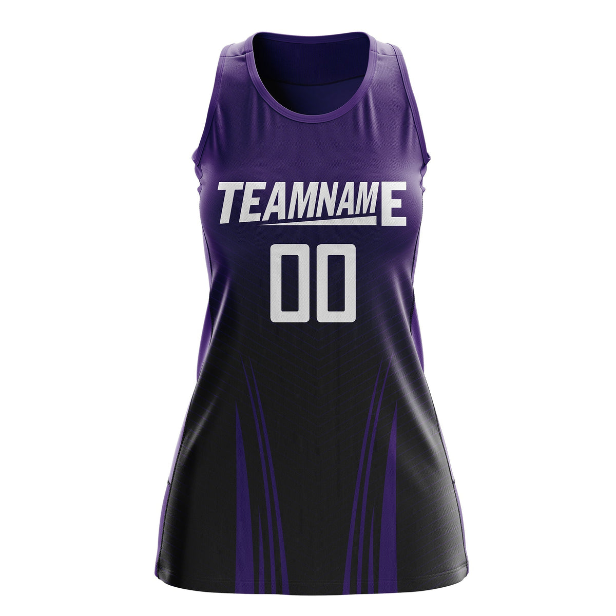Custom Netball Dress | Purple Black V-Shaped Pinstripes Gradient Team Uniform
