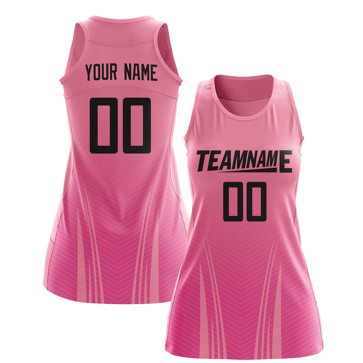 Custom Netball Dress Light Pink Pink for Women with V-Shaped Pinstripes Personalized Team Uniform