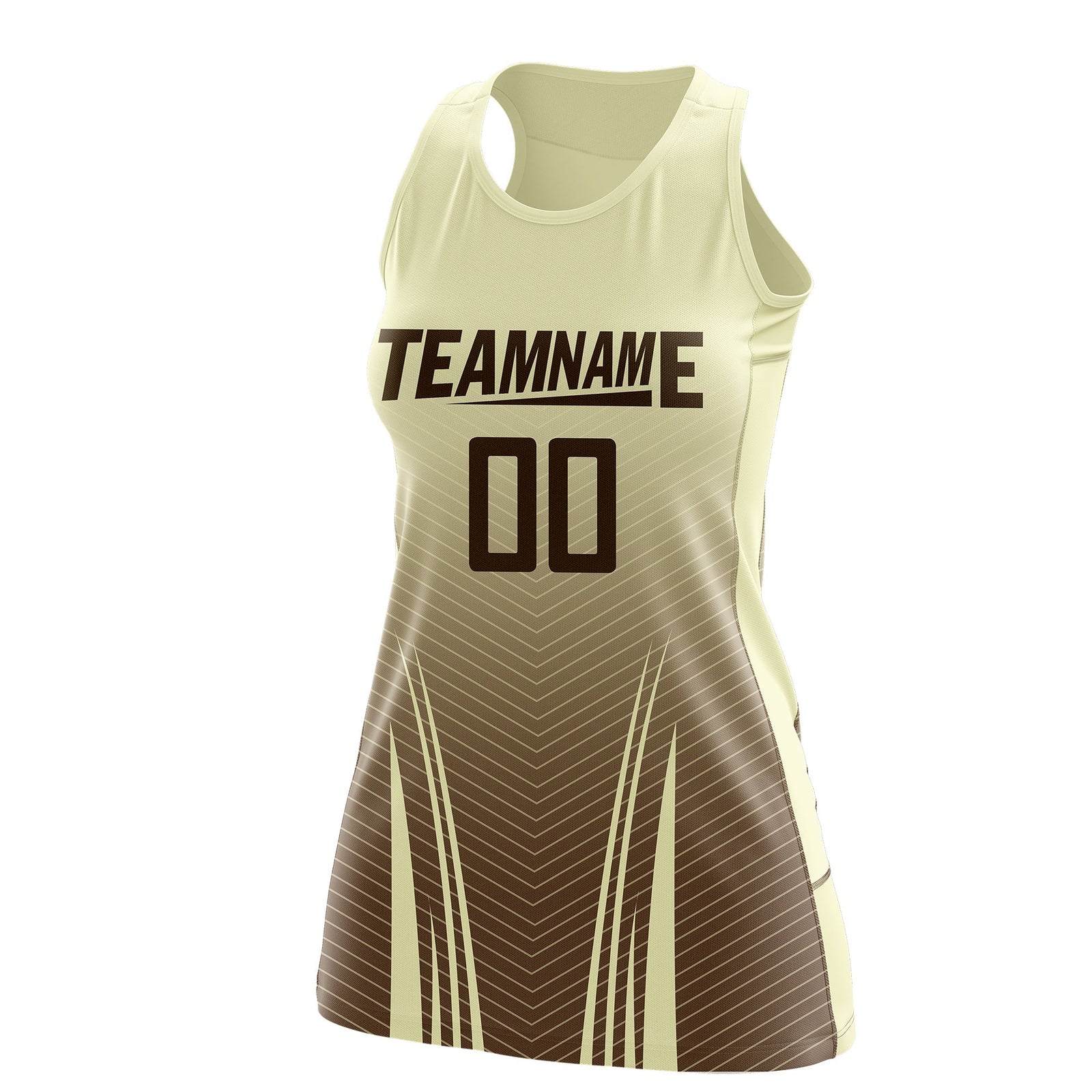 Custom Netball Dress | Cream Light Brown V-Shaped Pinstripes Gradient Team Uniform