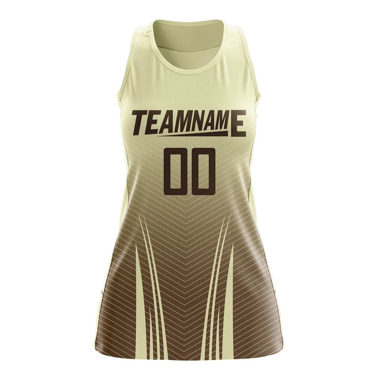 Custom Netball Dress | Cream Light Brown V-Shaped Pinstripes Gradient Team Uniform