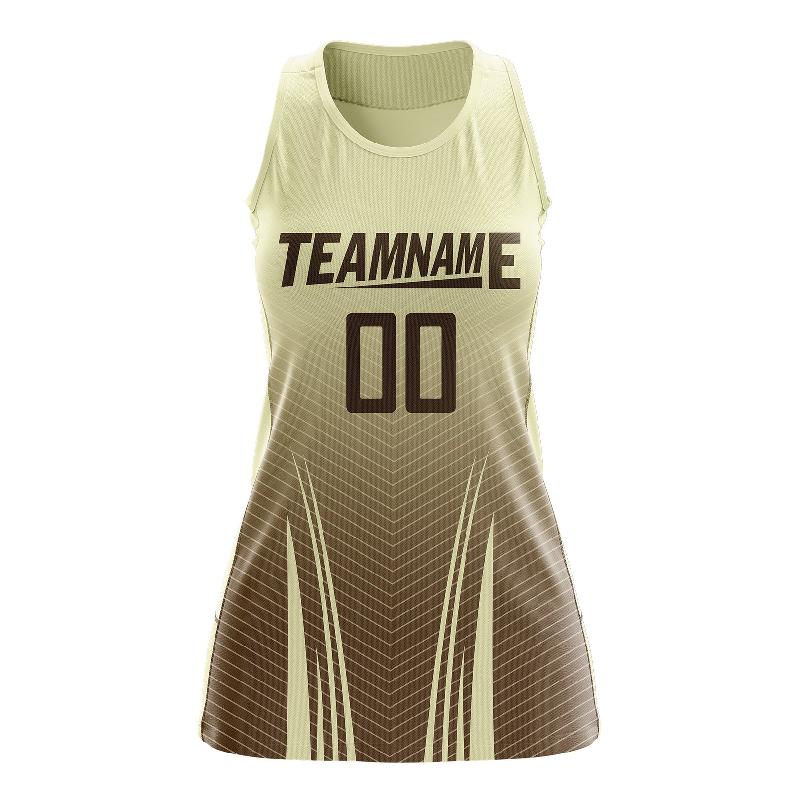 Custom Netball Dress | Cream Light Brown V-Shaped Pinstripes Gradient Team Uniform