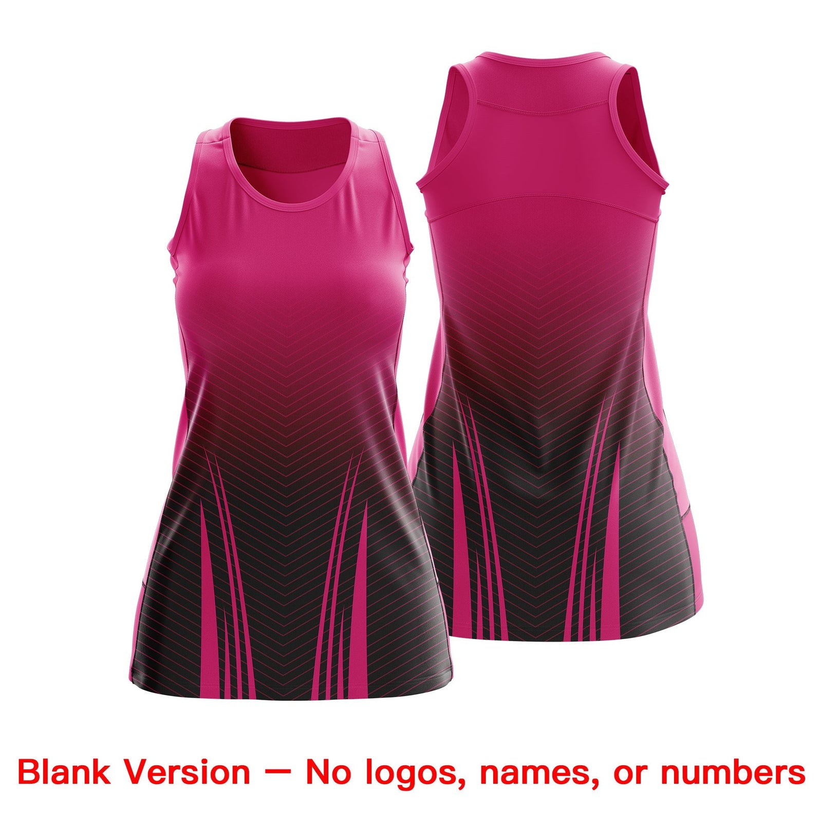 Custom Women Netball Dress | Rose Red Black V-Shaped Pinstripes Uniform with Name & Number