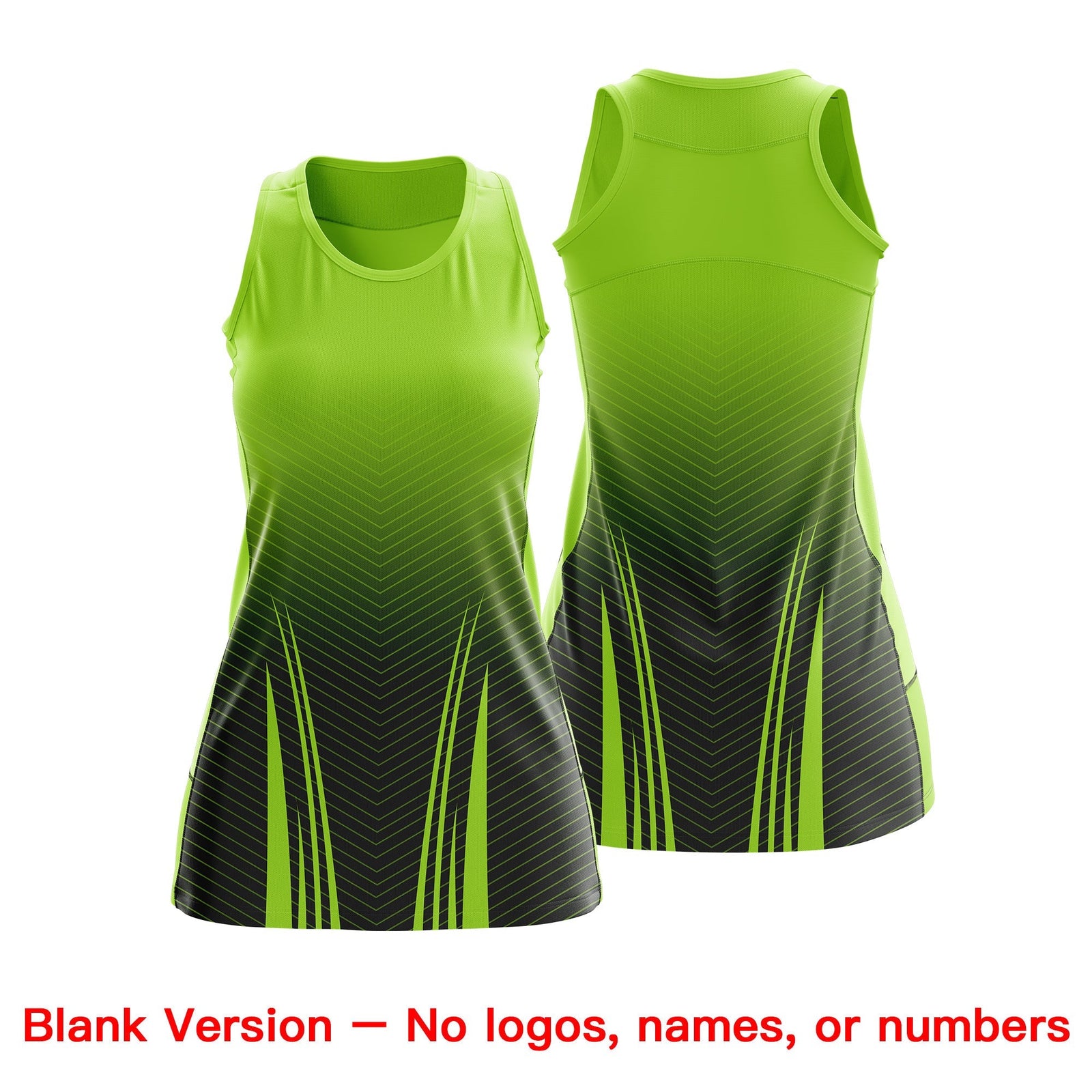 Custom Netball Dress | Neon Green Black V-Shaped Pinstripes Gradient Team Uniform