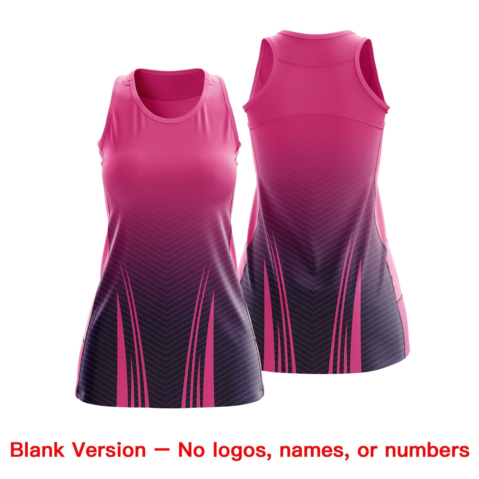 Custom Netball Dress | Rose Red Navy V-Shaped Pinstripes Gradient Team Uniform