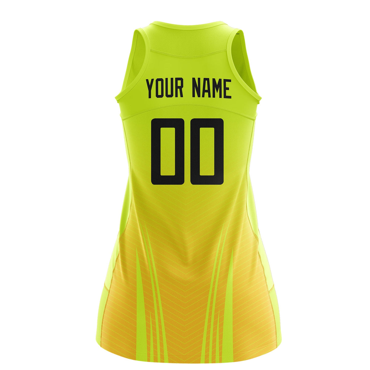 Custom Netball Dress Fluorescent Green Gold for Women with V-Shaped Pinstripes Personalized Team Uniform