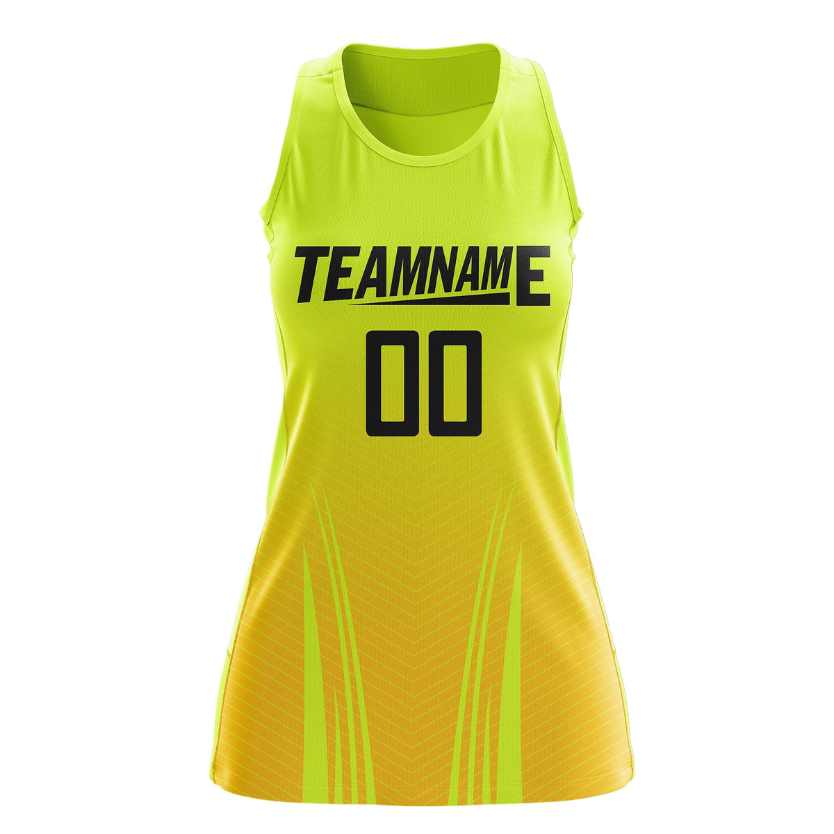 Custom Netball Dress Fluorescent Green Gold for Women with V-Shaped Pinstripes Personalized Team Uniform